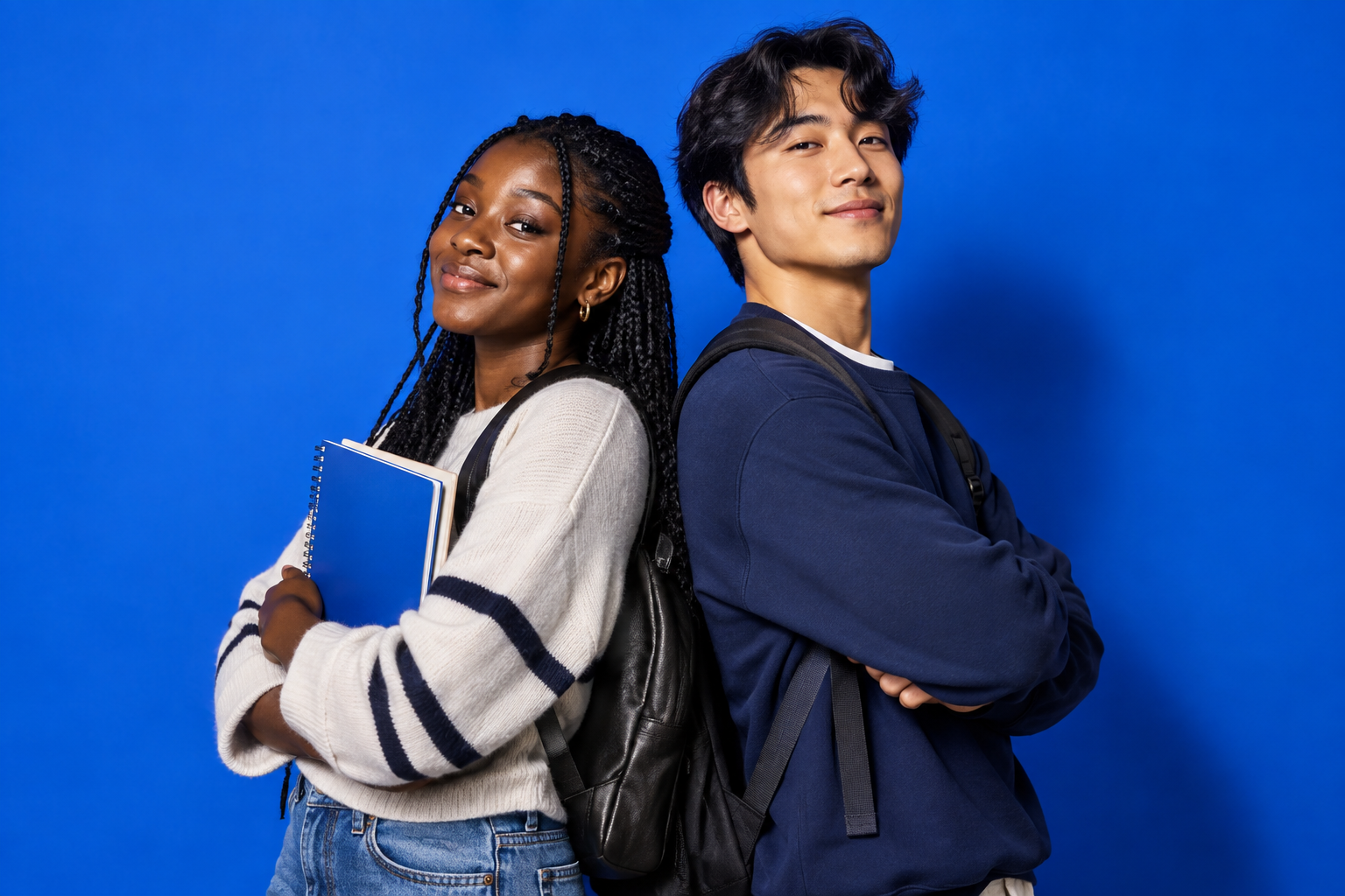 Two confident students ready for their next academic step